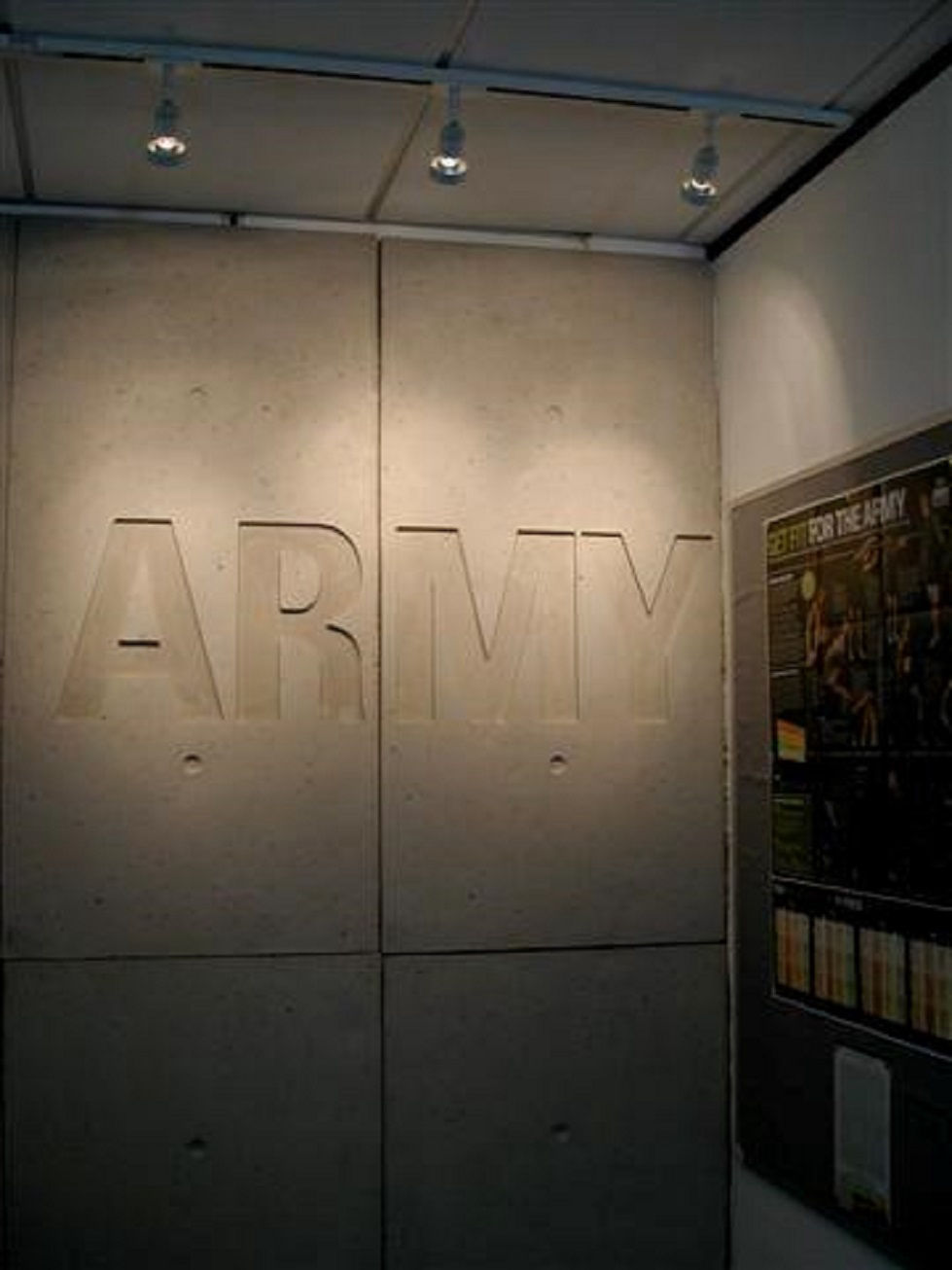 Vertical concrete panel wall installation in a retail interior